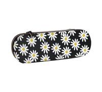 MIJKO Margaritas Flores Florales Flor Blanco Y Negro Simple, Estuche para lápices Estuche para lápices de Cuero de PU Estuche para lápices de Gran Capacidad Estuche para lápices Bolsa de cosméticos