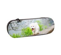 MIJKO Parque Bichón Frisé Mascotas Perros Perros Bichón Frisé, Estuche para lápices Estuche para lápices de Cuero de PU Estuche para lápices de Gran Capacidad Estuche para lápices Bolsa de cosméticos