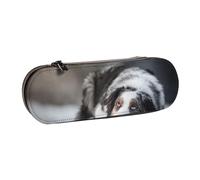MIJKO Pastor Australiano Invierno Blanco Nieve Perros Grises, Estuche para lápices Estuche para lápices de Cuero de PU Estuche para lápices de Gran Capacidad Estuche para lápices Bolsa de cosméticos