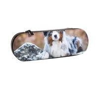 MIJKO Pastor Australiano Nieve Invierno Hermosos Perros, Estuche para lápices Estuche para lápices de Cuero de PU Estuche para lápices de Gran Capacidad Estuche para lápices Bolsa de cosméticos