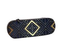 MIJKO Patrón Art Déco Sin Costuras Azul Y Dorado, Estuche para lápices Estuche para lápices de Cuero de PU Estuche para lápices de Gran Capacidad Estuche para lápices Bolsa de cosméticos