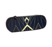 MIJKO Patrón Art Déco Sin Costuras Azul Y Dorado, Estuche para lápices Estuche para lápices de Cuero de PU Estuche para lápices de Gran Capacidad Estuche para lápices Bolsa de cosméticos