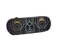 MIJKO Patrón Art Déco Sin Costuras Azul Y Dorado, Estuche para lápices Estuche para lápices de Cuero de PU Estuche para lápices de Gran Capacidad Estuche para lápices Bolsa de cosméticos