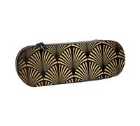 MIJKO Patrón Art Decó Sin Costuras Oro Negro, Estuche para lápices Estuche para lápices de Cuero de PU Estuche para lápices de Gran Capacidad Estuche para lápices Bolsa de cosméticos