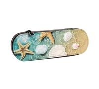 MIJKO Patrón de Estrellas de mar y Conchas, Estuche para lápices Estuche para lápices de Cuero de PU Estuche para lápices de Gran Capacidad Estuche para lápices Bolsa de cosméticos