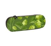 MIJKO Patrón de Hojas y lúpulo Verde, Estuche para lápices Estuche para lápices de Cuero de PU Estuche para lápices de Gran Capacidad Estuche para lápices Bolsa de cosméticos