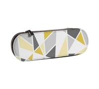 MIJKO Patrón Geométrico En Amarillo Y Gris, Estuche para lápices Estuche para lápices de Cuero de PU Estuche para lápices de Gran Capacidad Estuche para lápices Bolsa de cosméticos