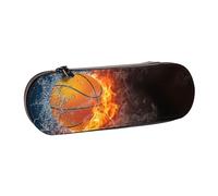 MIJKO Pelota de Baloncesto en Fuego y Agua, Estuche para lápices Estuche para lápices de Cuero de PU Estuche para lápices de Gran Capacidad Estuche para lápices Bolsa de cosméticos