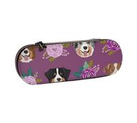 MIJKO Perro Australiano Perro Pastor Australiano Floral, Estuche para lápices Estuche para lápices de Cuero de PU Estuche para lápices de Gran Capacidad Estuche para lápices Bolsa de cosméticos
