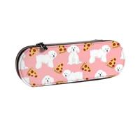 MIJKO Perro Bichón Frisé Perros Lindos Diseño de Pizza El Mejor Perro Pizzas Lindas Los Mejores Perros, Estuche para lápices de Cuero PU, Estuche para lápices de Gran Capacidad, Bolso para cosméticos