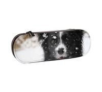 MIJKO Perro de Nieve Border Collie, Estuche para lápices Estuche para lápices de Cuero de PU Estuche para lápices de Gran Capacidad Estuche para lápices Bolsa de cosméticos