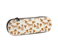 MIJKO Perro Labrador Retriever Amarillo Pizza, Estuche para lápices Estuche para lápices de Cuero de PU Estuche para lápices de Gran Capacidad Estuche para lápices Bolsa de cosméticos