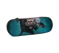MIJKO Perro Labrador Retriever Negro Nadando, Estuche para lápices Estuche para lápices de Cuero de PU Estuche para lápices de Gran Capacidad Estuche para lápices Bolsa de cosméticos