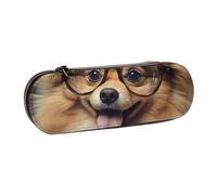 MIJKO Perro Pomerania con Gafas de impresión, Estuche para lápices Estuche para lápices de Cuero de PU Estuche para lápices de Gran Capacidad Estuche para lápices Bolsa de cosméticos