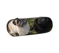 MIJKO Perro Pug Blanco Y Negro, Estuche para lápices Estuche para lápices de Cuero de PU Estuche para lápices de Gran Capacidad Estuche para lápices Bolsa de cosméticos