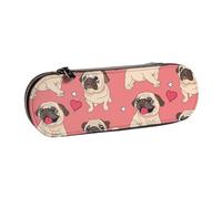 MIJKO Perro Pug Corazón de San Valentín, Estuche para lápices Estuche para lápices de Cuero de PU Estuche para lápices de Gran Capacidad Estuche para lápices Bolsa de cosméticos