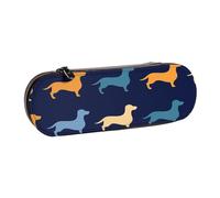 MIJKO Perro Salchicha Azul Naranja, Estuche para lápices Estuche para lápices de Cuero de PU Estuche para lápices de Gran Capacidad Estuche para lápices Bolsa de cosméticos