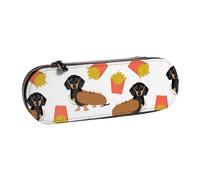 MIJKO Perro Salchicha Hot Dog Y Papas Fritas Comida Divertida Linda, Estuche para lápices Estuche para lápices de Cuero PU Estuche para lápices Estuche para lápices Estuche para cosméticos