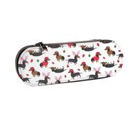 MIJKO Perro Salchicha Navidad Blanco, Estuche para lápices Estuche para lápices de Cuero de PU Estuche para lápices de Gran Capacidad Estuche para lápices Bolsa de cosméticos