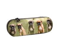 MIJKO Perros Boxer Cachorros Mascotas Perros De Familia, Estuche para lápices Estuche para lápices de Cuero de PU Estuche para lápices de Gran Capacidad Estuche para lápices Bolsa de cosméticos