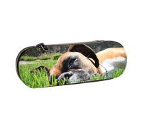 MIJKO Perros Boxer Hierba Verde Mascotas Perros De Césped, Estuche para lápices Estuche para lápices de Cuero de PU Estuche para lápices de Gran Capacidad Estuche para lápices Bolsa de cosméticos