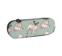 MIJKO Perros Pug Sentados, Estuche para lápices Estuche para lápices de Cuero de PU Estuche para lápices de Gran Capacidad Estuche para lápices Bolsa de cosméticos