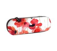 MIJKO Pintura A La Acuarela Amapola Roja Floral, Estuche para lápices Estuche para lápices de Cuero de PU Estuche para lápices de Gran Capacidad Estuche para lápices Bolsa de cosméticos