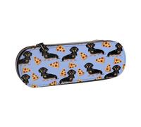 MIJKO Pizza Comida Perro Salchicha Lindo, Estuche para lápices Estuche para lápices de Cuero de PU Estuche para lápices de Gran Capacidad Estuche para lápices Bolsa de cosméticos