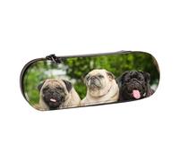 MIJKO Pug Amistad Bokeh Perros Mascotas Amigos Pug, Estuche para lápices Estuche para lápices de Cuero de PU Estuche para lápices de Gran Capacidad Estuche para lápices Bolsa de cosméticos