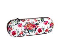 MIJKO Ramos Florales Brillantes y Elegantes de Color Rojo Azul Marino, Estuche para lápices Estuche para lápices de Cuero PU Estuche para lápices Estuche para lápices Estuche para cosméticos