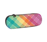 MIJKO Rayas a Cuadros Multicolores del Arco Iris Colorido, Estuche para lápices Estuche para lápices de Cuero de PU Estuche para lápices de Gran Capacidad Estuche para lápices Bolsa de cosméticos