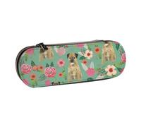 MIJKO Raza de Perro Border Terrier Florales, Estuche para lápices Estuche para lápices de Cuero de PU Estuche para lápices de Gran Capacidad Estuche para lápices Bolsa de cosméticos