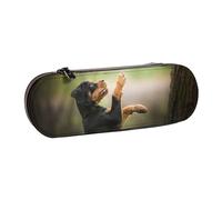 MIJKO Rottweiler Bosque Mascotas Cachorro Perros Bokeh, Estuche para lápices Estuche para lápices de Cuero de PU Estuche para lápices de Gran Capacidad Estuche para lápices Bolsa de cosméticos