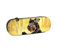 MIJKO Schnauzer Miniatura Mascotas del Bosque Perros Negros, Estuche para lápices Estuche para lápices de Cuero de PU Estuche para lápices de Gran Capacidad Estuche para lápices Bolsa de cosméticos