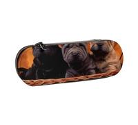 MIJKO Shar Pei Cachorro Negro Perros Pequeños Cachorro Gris Mascotas, Estuche para lápices Estuche para lápices de Cuero PU Estuche para lápices Estuche para lápices Estuche para cosméticos