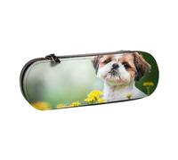 MIJKO Shih Tzu Pequeños Perros Lindos Cachorro Rizado Mascotas Campo, Estuche para lápices Estuche para lápices de Cuero PU Estuche para lápices Estuche para lápices Estuche para cosméticos