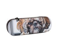 MIJKO Shih Tzu Perros Peludos Mascotas Perros Shih Tzu, Estuche para lápices Estuche para lápices de Cuero de PU Estuche para lápices de Gran Capacidad Estuche para lápices Bolsa de cosméticos