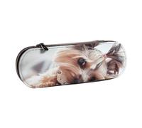 MIJKO Terrier de Yorkshire, Estuche para lápices Estuche para lápices de Cuero de PU Estuche para lápices de Gran Capacidad Estuche para lápices Bolsa de cosméticos