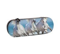 MIJKO Tres Caballos Blancos, Estuche para lápices Estuche para lápices de Cuero de PU Estuche para lápices de Gran Capacidad Estuche para lápices Bolsa de cosméticos