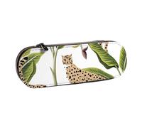 MIJKO Tropical Vintage Plátano Flor Guepardo, Estuche para lápices Estuche para lápices de Cuero de PU Estuche para lápices de Gran Capacidad Estuche para lápices Bolsa de cosméticos