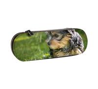 MIJKO Yorkshire Terrier Verde Hierba Yorkie Perros Lindos, Estuche para lápices Estuche para lápices de Cuero de PU Estuche para lápices de Gran Capacidad Estuche para lápices Bolsa de cosméticos