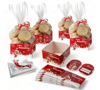 MIJOMA 24 bolsas de galletas navideñas para galletas y bolsas de repostería con encantadores cuencos de cartón y etiquetas, para regalar delicias caseras con amor