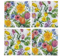 MIJOMA 4 paquetes de servilletas con motivos, decorativas, servilletas de papel de 3 capas para ocasiones especiales, varios diseños, sin cloro, colores a base de agua (flores de primavera, 33 x 33 cm