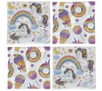 MIJOMA 4 paquetes de servilletas con motivos, decorativas, servilletas de papel de 3 capas para ocasiones especiales, varios diseños, sin cloro, colores a base de agua (unicornios y dulces, 33 x 33 cm