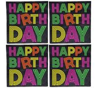 MIJOMA 4 paquetes de servilletas con motivos, decorativas, servilletas de papel de 3 capas para ocasiones especiales, varios diseños, sin cloro, colores a base de agua (Happy Birthday Black, 33 x 33 c