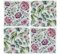 MIJOMA 4 Paquetes de Servilletas con Motivos, Decorativas, Servilletas de Papel de 3 Capas para Ocasiones Especiales, Varios Diseños, Sin Cloro, Colores al Agua (Hojas y Flores, 33 x 33 cm)