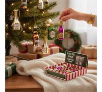MIJOMA Adornos para árbol de Navidad con diseño de Celebration Champs, juego de 12 decoraciones de cristal, decoración para botellas de ginebra, whisky, prosecco y vino tinto, decoración para árbol de