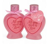 MIJOMA All you need is love - Juego de 2 espumas de baño (aroma a rosas, 200 ml, rellenables con lazo, idea de regalo para baño y bienestar)