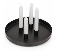 MIJOMA - Bandeja redonda de metal de 25 cm de diámetro, color negro, ideal para Adviento y decoración diaria, con recubrimiento de polvo, con 4 soportes magnéticos para velas de 2 cm de diámetro, se