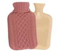MIJOMA Bolsa de agua caliente con funda de punto, 1,7 litros, diseño trenzado, dispensador de calor, reutilizable y seguro, para días fríos y noches relajadas (rosa viejo)